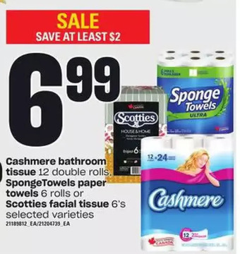 Zehrs Markets Cashmere bathroom tissue, spongetowels paper towels or scotties facial tissue offer