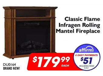 Classic flame infragen rolling mantel fireplace