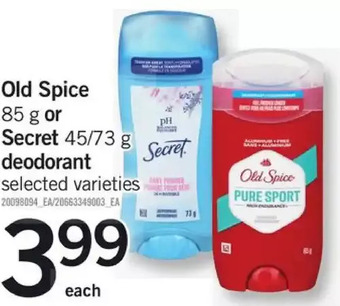 Fortinos Old spice or secret deodorant offer