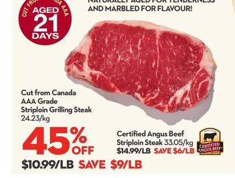 Longo's Cut from canada aaa grade striploin grilling steak offer