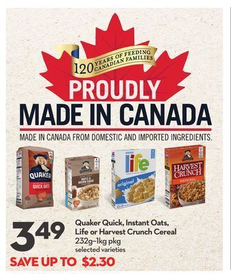 Longo's Quaker quick, instant oats, life or harvest crunch cereal offer