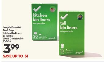 Longo's Longo's essentials trash bags, kitchen bin liners or tall bin liners compostable offer
