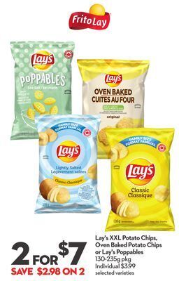Longo's Lay's xxl potato chips, oven baked potato chips or lay's poppables offer