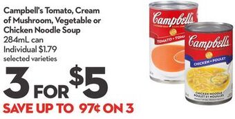Longo's Campbell's tomato, cream of mushroom, vegetable or chicken noodle soup offer