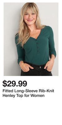Old Navy Fitted long-sleeve rib-knit henley top for women offer