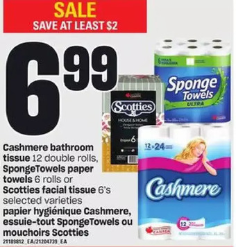 Independent Grocer Cashmere bathroom tissue, spongetowels paper towels or scotties facial tissue offer