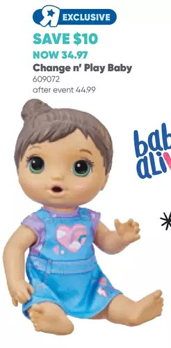 Toys R us Baby alive change 'n play baby doll, drinks and wets - r exclusive offer