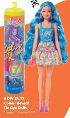 Toys R us Barbie color reveal doll with 7 surprises, neon tie-dye series offer