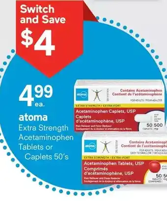 IDA Pharmacy Atoma extra strength acetaminophen tablets or caplets offer
