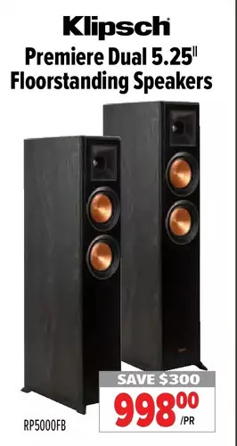 2001 Audio Video Klipsch premier dual 5.25" floorstanding speakers offer