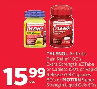 Rexall Tylenol arthritis pain relief, extra strength eztabs or caplets or rapid release gel capsules or motrin super strength liquid offer