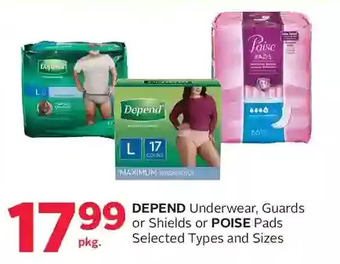 Rexall Depend underwear, guards or shields or poise pads offer