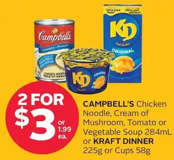 Rexall Campbell's chicken noodle, cream of mushroom, tomato or vegetable soup or kraft dinner or cups offer