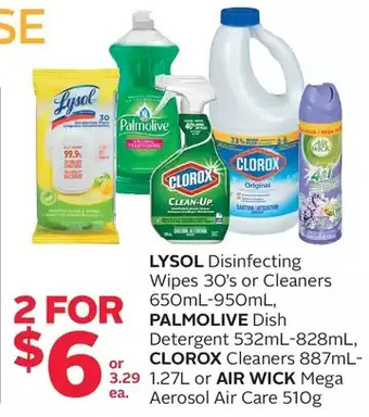 Rexall Lysol disinfecting wipes or cleaners, palmolive dish detergent, clorox cleaners or air wick mega aerosol air care offer