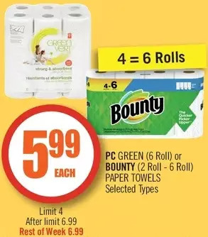 Shoppers Drug Mart Pc green or bounty paper towels offer