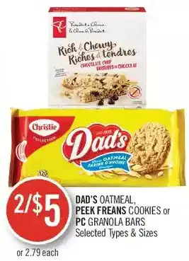 Shoppers Drug Mart Dad's oatmeal, peek freans cookies or pc granola bars offer