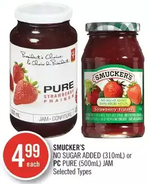 Shoppers Drug Mart Smucker's no sugar added or pc pure jam offer