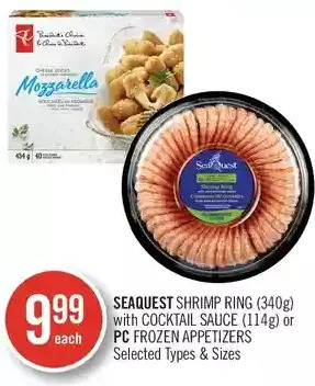 Shoppers Drug Mart Seaquest shrimp ring with cocktail sauce or pc frozen appetizers offer