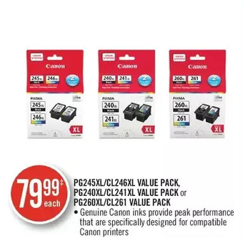 Shoppers Drug Mart Pg245xl/cl246xl value pack, pg240xl/cl241xl value pack or pg260xl/cl261 value pack offer