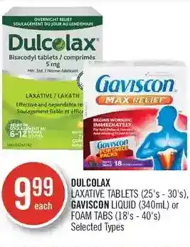 Shoppers Drug Mart Dulcolax laxative tablets, gaviscon liquid or foam tabs offer