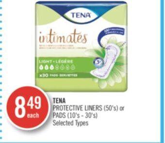 Shoppers Drug Mart Tena protective liners (50's) or pads (10's-30's) offer