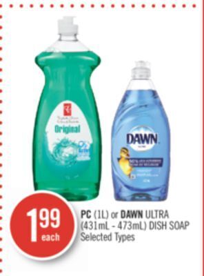 Shoppers Drug Mart Pc (1l) or dawn ultra (431ml - 473ml) dish soap offer