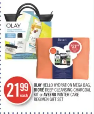 Shoppers Drug Mart Olay hello hydration mega bag, bioré deep cleansing charcoal kit or aveeno winter care regimen gift set offer