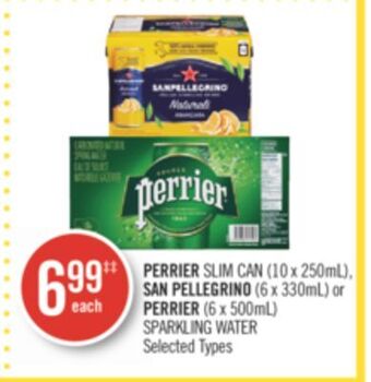 Shoppers Drug Mart Perrier slim can (10 x 250ml), san pellegrino (6 x 330ml) or perrier (6 x 500ml) sparkling water offer