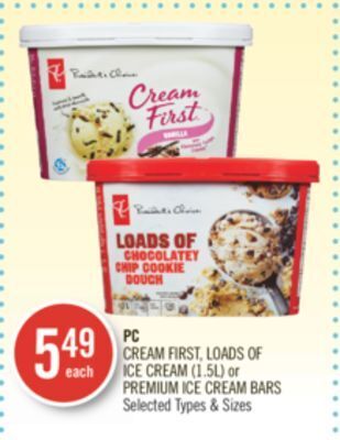 Shoppers Drug Mart Pc cream first, loads of ice cream (1.5l) or premium ice cream bars offer