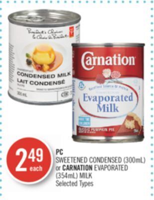 Shoppers Drug Mart Pc sweetened condensed (300ml) or carnation evaporated (354ml) milk offer