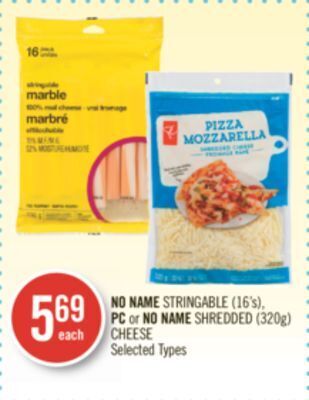 Shoppers Drug Mart No name stringable (16's), pc or no name shredded (320g) cheese offer