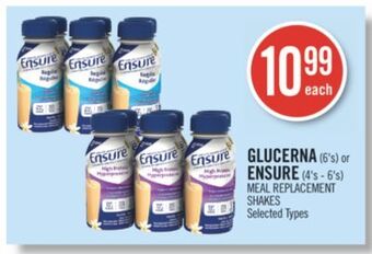Shoppers Drug Mart Glucerna (6's) or ensure (4's - 6's) meal replacement shakes offer