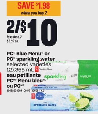 Independent City Market Pc® blue menu® or pc® sparkling water, 12x355 ml offer