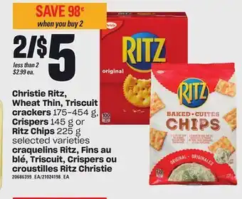 Independent City Market Christie ritz, wheat thin, triscuit crackers, 175-454 g, crispers 145 g or ritz chips, 225 g offer