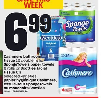 Independent City Market Cashmere bathroom tissue, 12 double rolls, spongetowels paper towels 6 rolls or scotties facial tissue, 6's offer