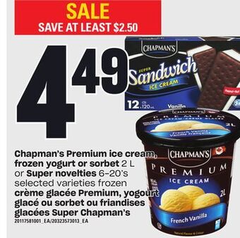 Independent City Market Chapman's premium ice cream, frozen yogurt or sorbet, 2 l or super novelties, 6-20's offer