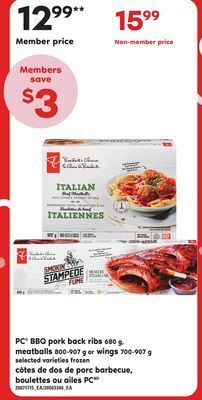 Independent City Market Pc® bbq pork back ribs, 680 g, meatballs, 800-907 g or wings, 700-907 g offer