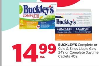 Rexall Buckley's complete or cold & sinus liquid gels 24' s or complete daytime caplets 40' s offer