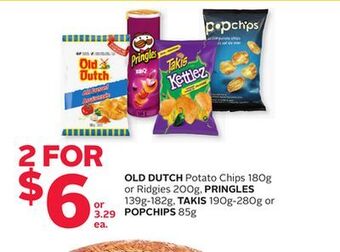 Rexall Old dutch potato chips 180g or ridgies 200g, pringles 139g-182g, takis 190g-280g or popchips 85g offer