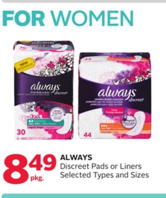 Rexall Always discreet pads or liners offer