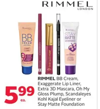 Rexall Rimmel bb cream, exaggerate lip liner, extra 3d mascara, kohl kajal eyeliner or stay matte foundation offer