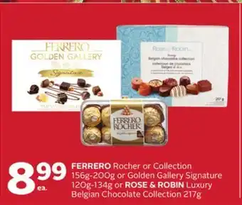 Rexall Ferrero rocher or collection 156g-200g or golden gallery signature 120g-134g or rose & robin luxury belgian chocolate collect offer