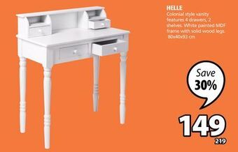 JYSK Helle colonial style vanity features 4 drawers, 2 shelves offer