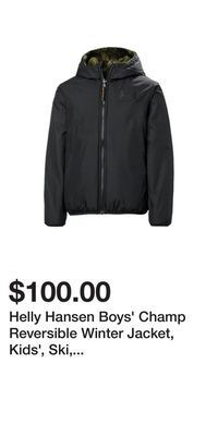 Sport Chek Helly hansen boys' champ reversible winter jacket, kids', ski, fleece, hooded, packable offer