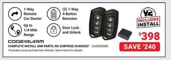 Visions Electronics Code alarm 1-way remote starter with two 1-way 4-button remotes offer
