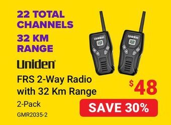 Visions Electronics Uniden frs 2-way radio with 32 km range offer