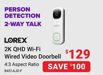 Visions Electronics Lorex 2k qhd wi-fi wired video doorbell offer