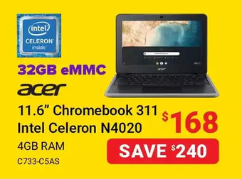 Visions Electronics Acer 11.6'' chromebook 311 intel celeron n4020 4gb ram offer