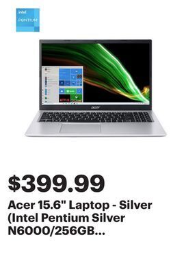 Best Buy Acer 15.6" laptop - silver (intel pentium silver n6000/256gb ssd/8gb ram/windows 11) offer