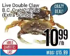 Nations Fresh Foods Live double claw b.c. crab offer